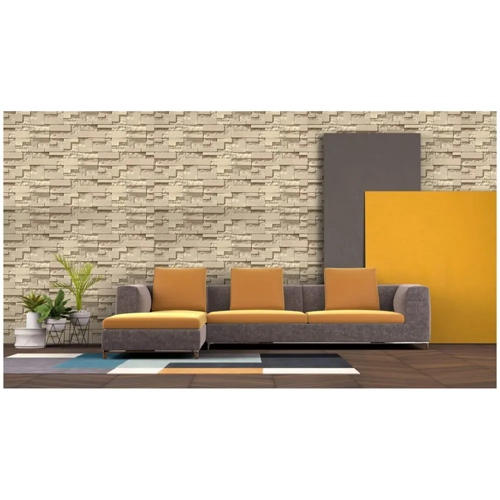 Textured Dholpur Slate Stone Wallpaper Hotelier Series (0.53 * 10 M, 57 Square Feet) Full Roll (Cream Slate)
