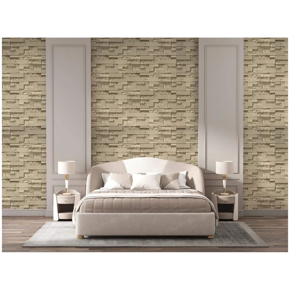 Textured Dholpur Slate Stone Wallpaper Hotelier Series (0.53 * 10 M, 57 Square Feet) Full Roll (Cream Slate)