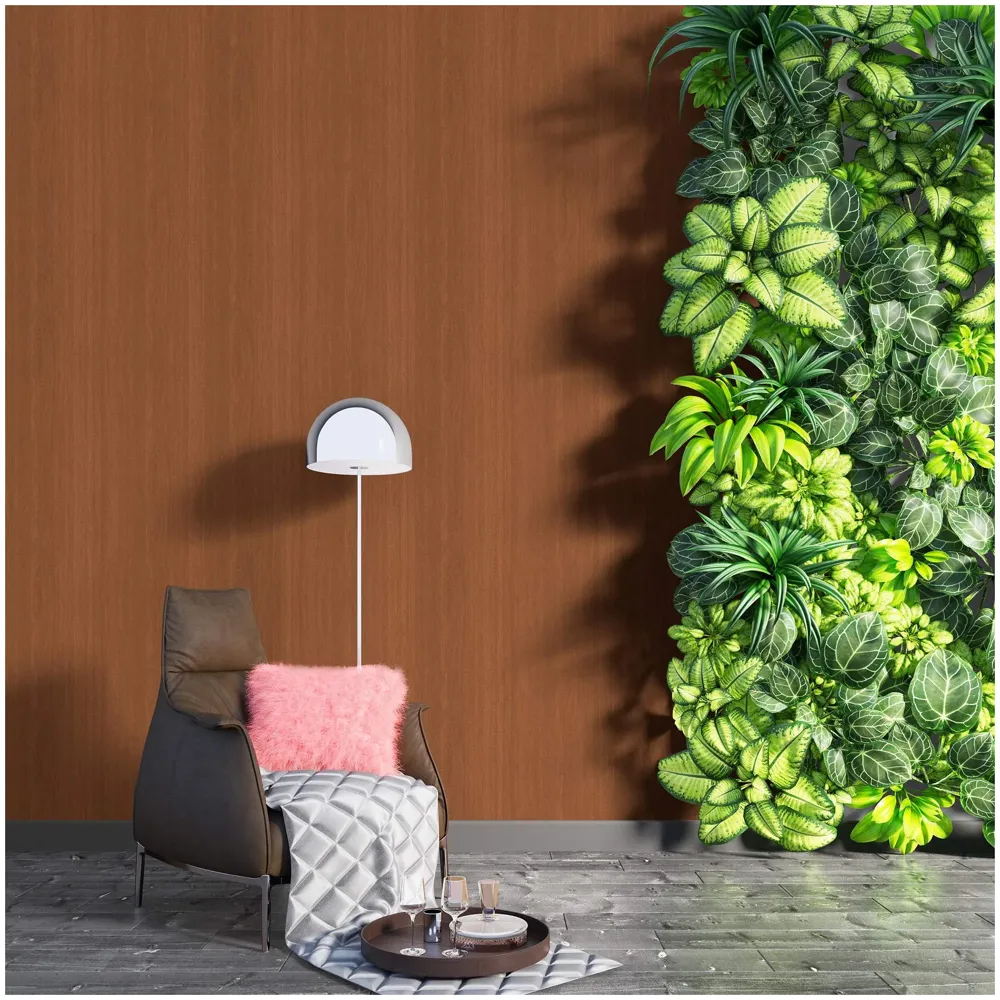 Veneer WoodenTextured Wallpaper (0.53 * 10 M, 57 Square Feet) 1 Full Roll, Mahogany Tree Wood Design
