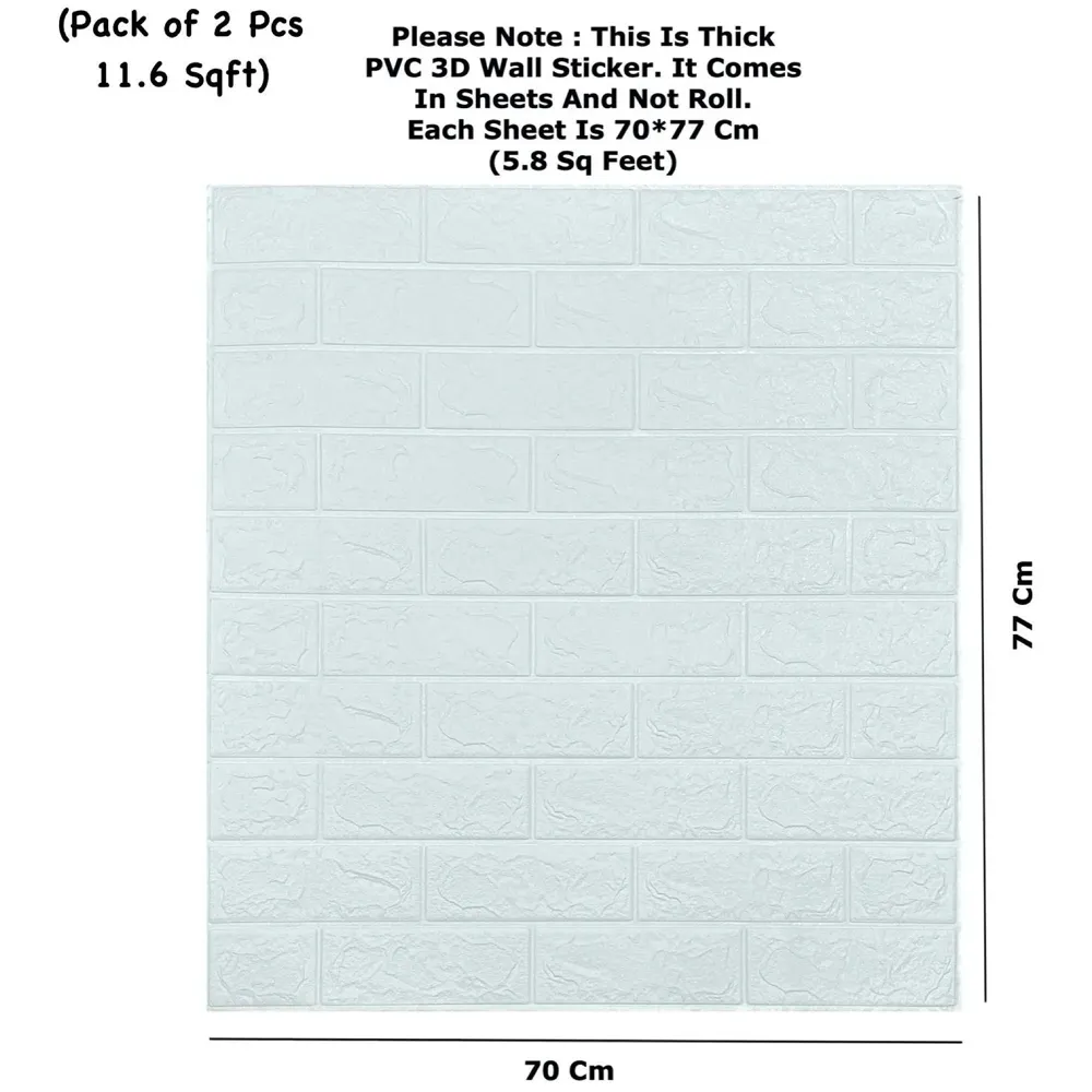 2 Pcs Wall Paper, 3D Brick Wall Stickers Self-Adhesive Panel Decal PE Wallpaper - Peel and Stick Wall Panels (2, White Bricks)(11.6 Sqft)