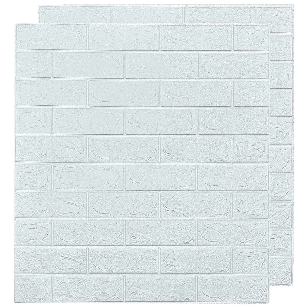 2 Pcs Wall Paper, 3D Brick Wall Stickers Self-Adhesive Panel Decal PE Wallpaper - Peel and Stick Wall Panels (2, White Bricks)(11.6 Sqft)