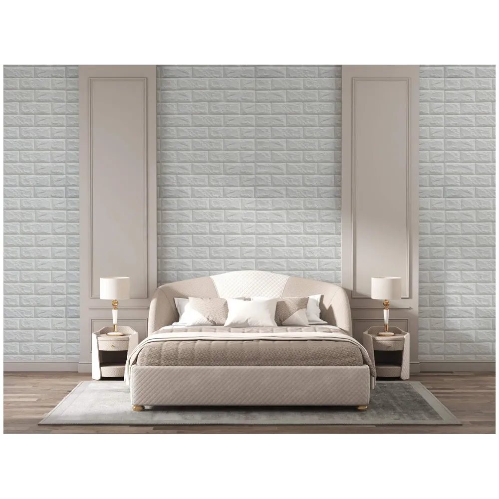 2 Pcs Wall Paper, 3D Brick Wall Stickers Self-Adhesive Panel Decal PE Wallpaper - Peel and Stick Wall Panels (2, White Bricks)(11.6 Sqft)
