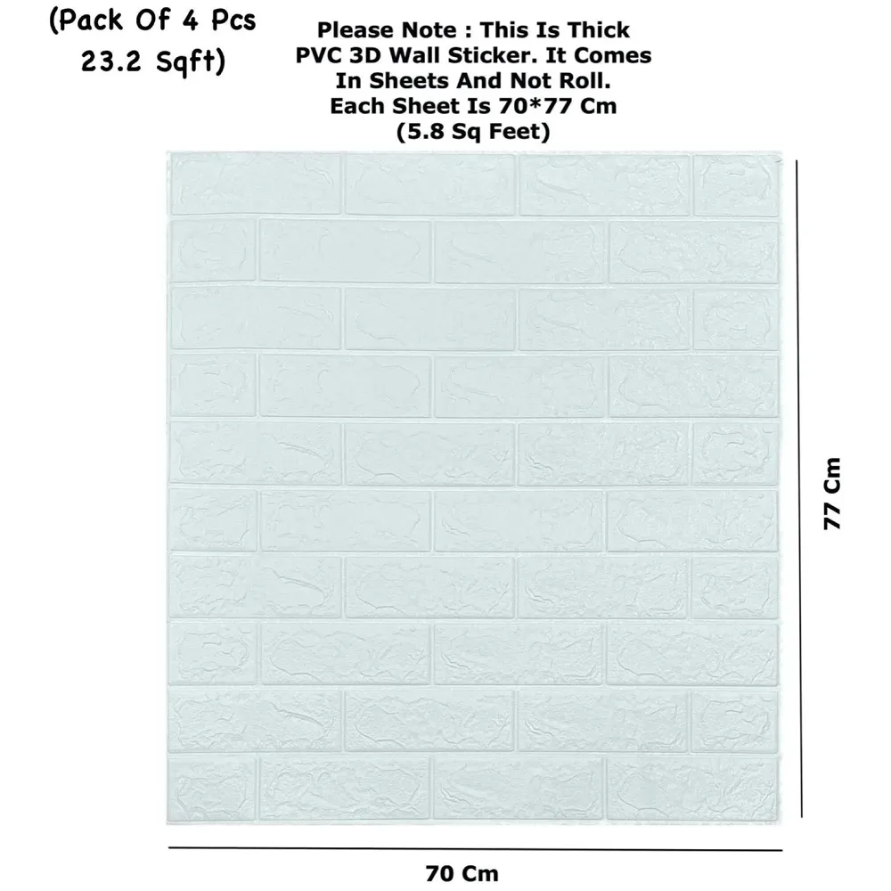 4 Pcs Foam Wall Paper, 3D Brick Wall Stickers Self-Adhesive Panel Decal PE Wallpaper - Peel and Stick Wall Panels (4, White Bricks)(23.2 Sqft) - 2