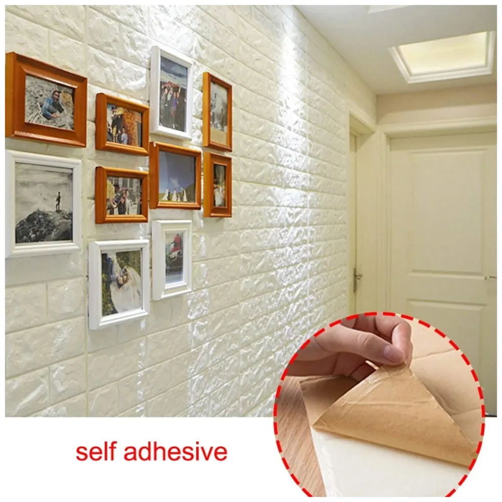 4 Pcs Foam Wall Paper, 3D Brick Wall Stickers Self-Adhesive Panel Decal PE Wallpaper - Peel and Stick Wall Panels (4, White Bricks)(23.2 Sqft) - 4