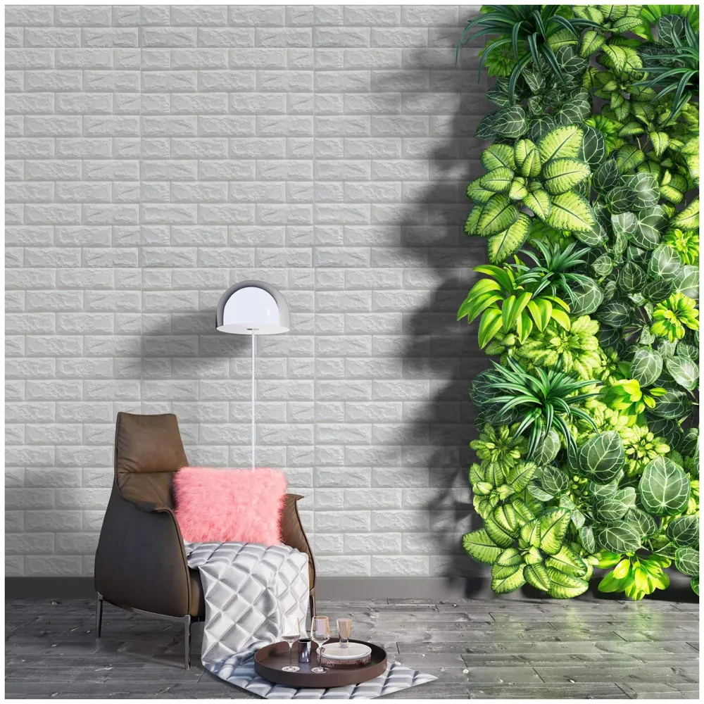 4 Pcs Foam Wall Paper, 3D Brick Wall Stickers Self-Adhesive Panel Decal PE Wallpaper - Peel and Stick Wall Panels (4, White Bricks)(23.2 Sqft) - 8