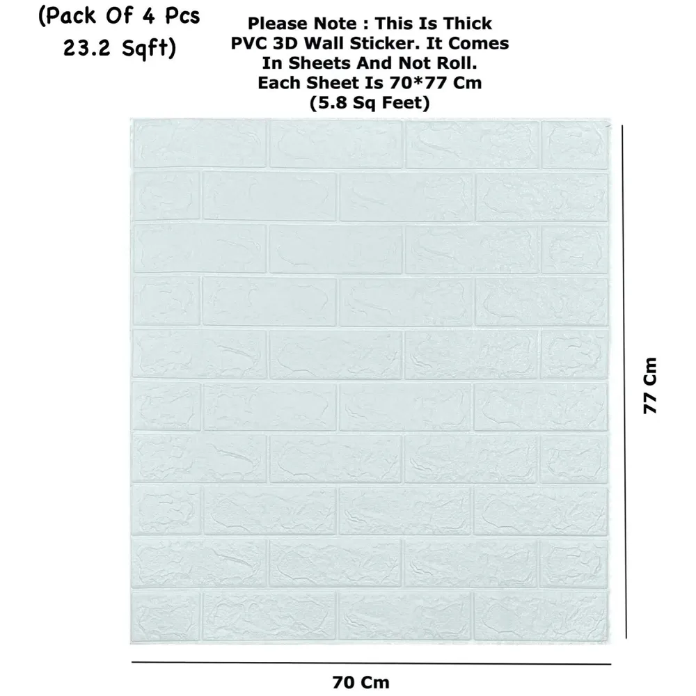 4 Pcs Foam Wall Paper, 3D Brick Wall Stickers Self-Adhesive Panel Decal PE Wallpaper - Peel and Stick Wall Panels (4, White Bricks)(23.2 Sqft)
