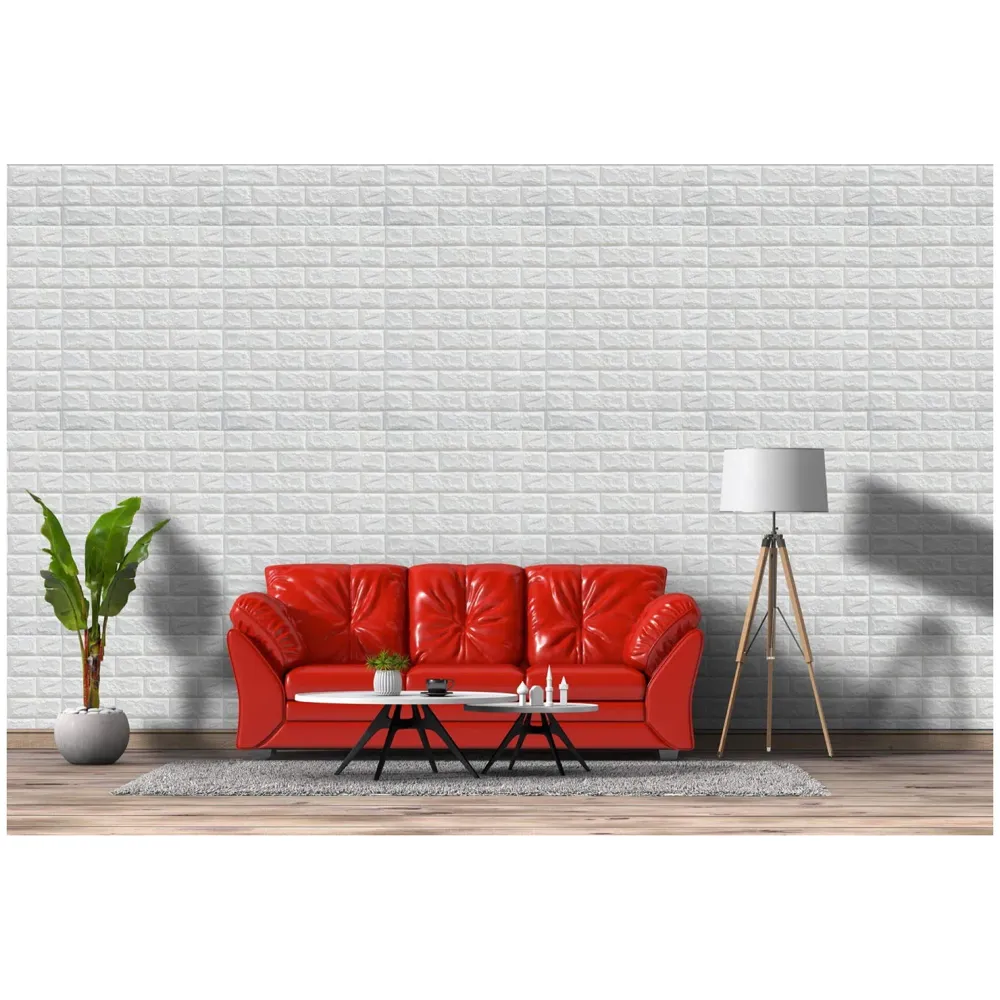 4 Pcs Foam Wall Paper, 3D Brick Wall Stickers Self-Adhesive Panel Decal PE Wallpaper - Peel and Stick Wall Panels (4, White Bricks)(23.2 Sqft)