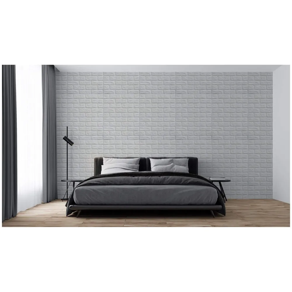4 Pcs Foam Wall Paper, 3D Brick Wall Stickers Self-Adhesive Panel Decal PE Wallpaper - Peel and Stick Wall Panels (4, White Bricks)(23.2 Sqft)