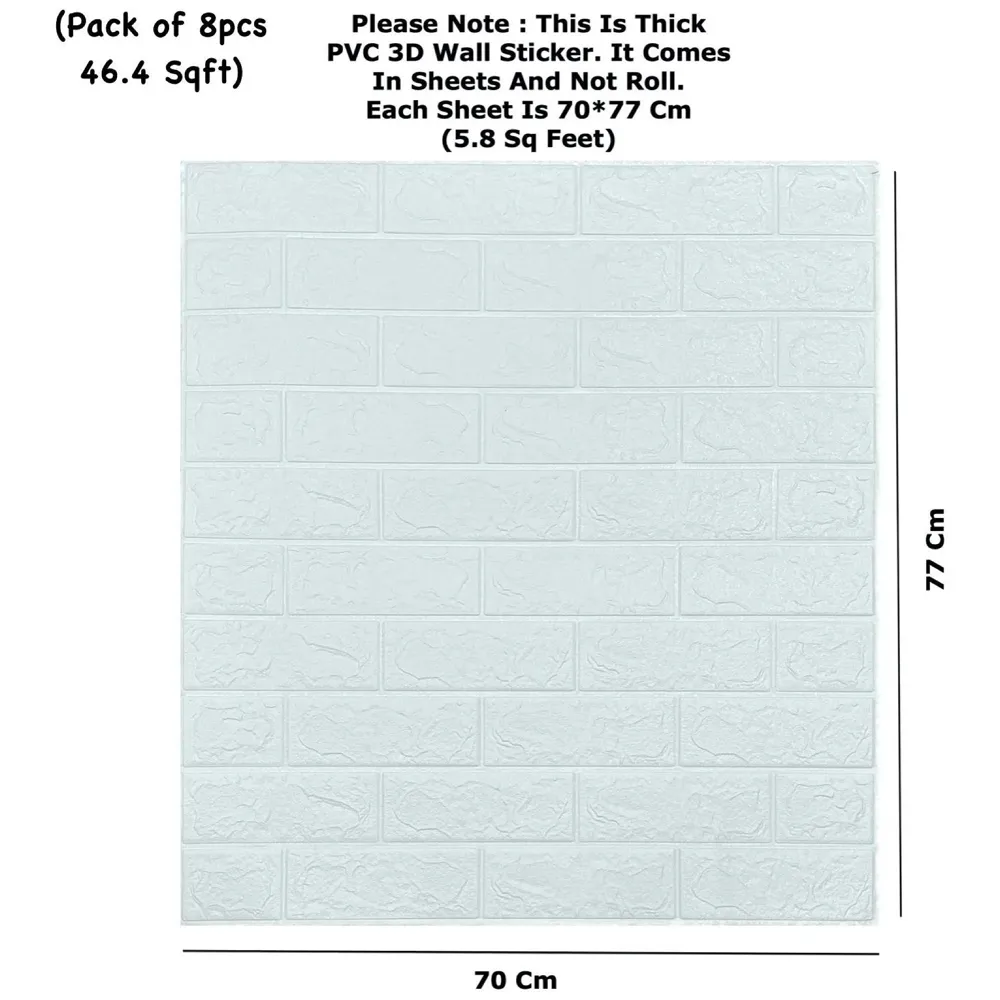 8 Pcs Wall Paper, 3D Brick Wall Stickers Self-Adhesive Panel Decal PE Wallpaper - Peel and Stick Wall Panels (8, White Bricks) 46.4 Sq. Ft. - 2