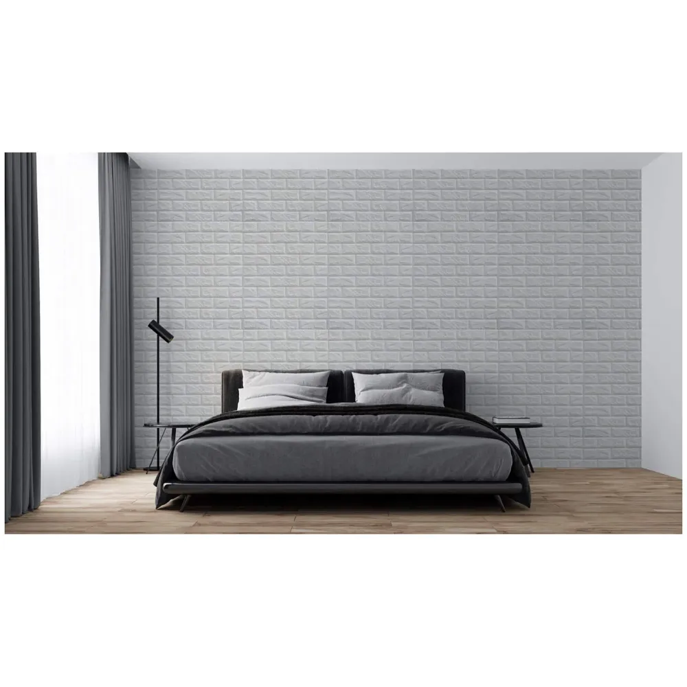 8 Pcs Wall Paper, 3D Brick Wall Stickers Self-Adhesive Panel Decal PE Wallpaper - Peel and Stick Wall Panels (8, White Bricks) 46.4 Sq. Ft. - 9