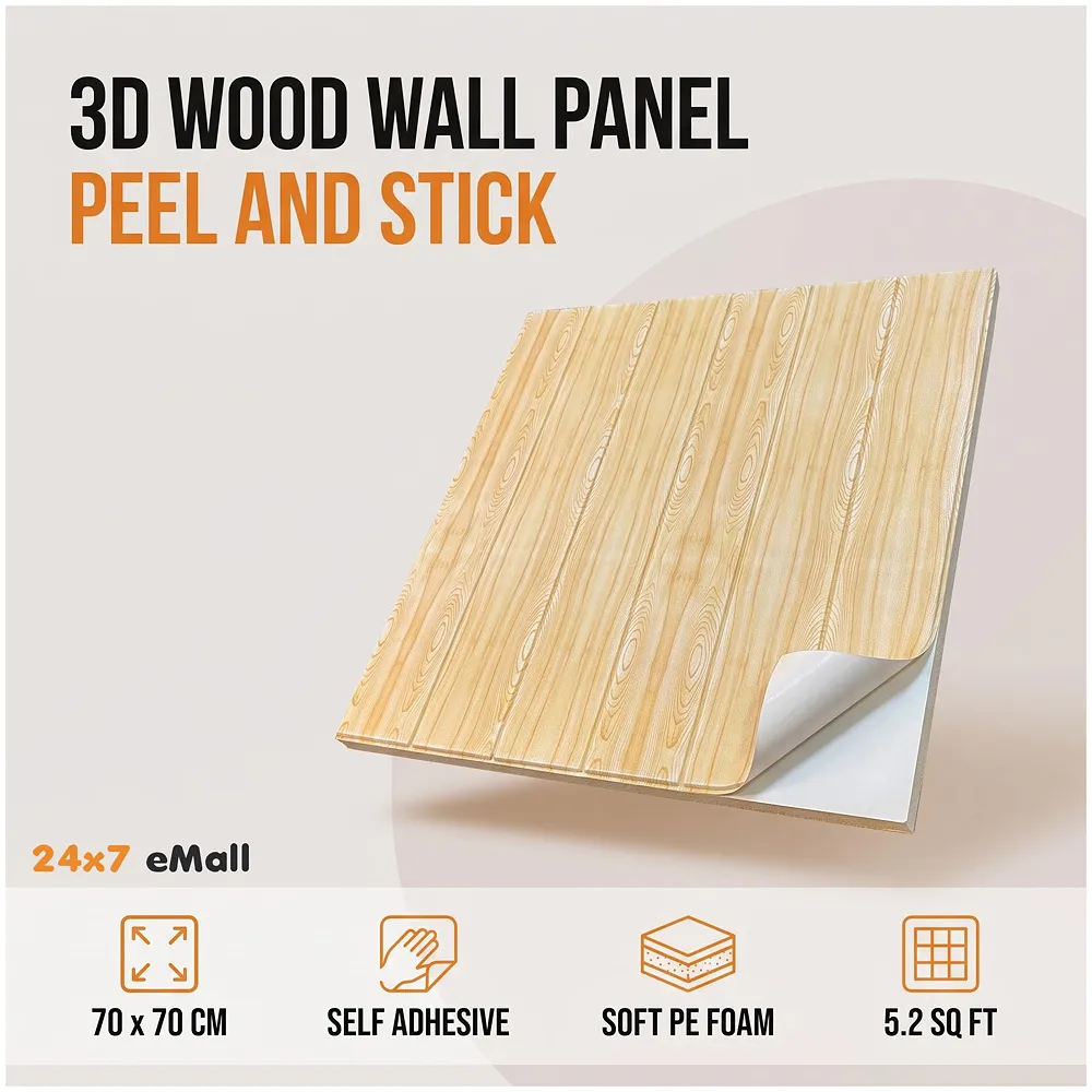 Wall Paper, 3D Wood Wall Stickers Self-Adhesive Panel Decal PE Wallpaper - Peel and Stick Wall Panels for TV Walls, Sofa Background Wall Decor (1) Premium