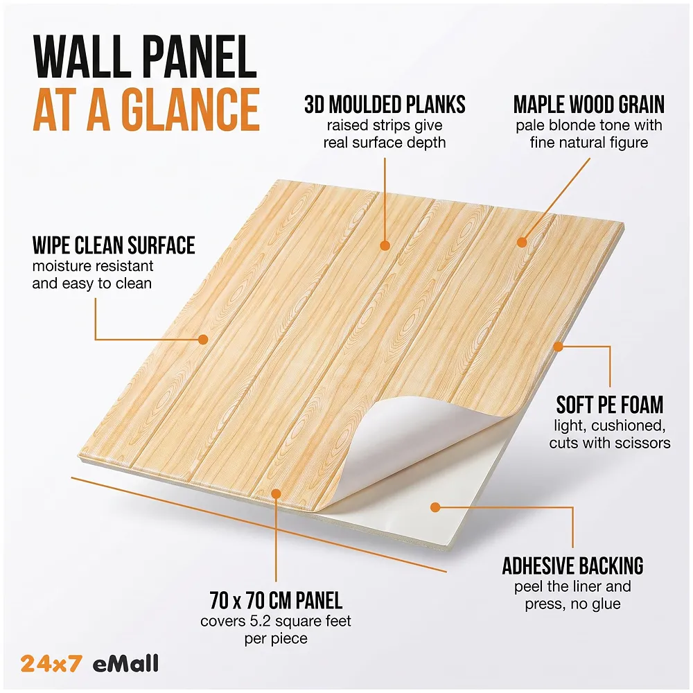 Wall Paper, 3D Wood Wall Stickers Self-Adhesive Panel Decal PE Wallpaper - Peel and Stick Wall Panels for TV Walls, Sofa Background Wall Decor (1) Premium