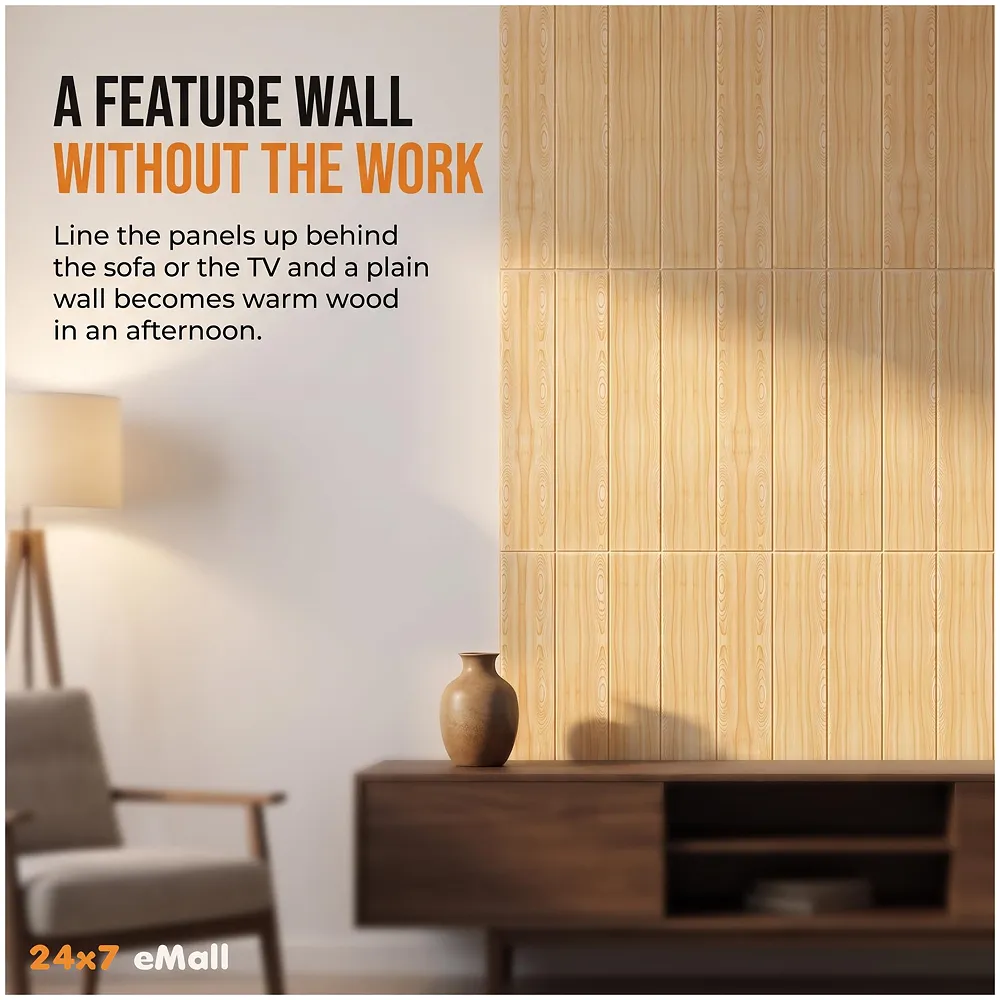 Wall Paper, 3D Wood Wall Stickers Self-Adhesive Panel Decal PE Wallpaper - Peel and Stick Wall Panels for TV Walls, Sofa Background Wall Decor (1) Premium