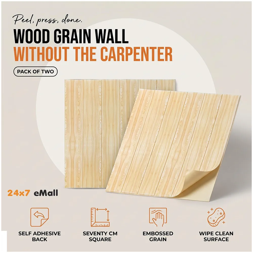 Wall Paper, 3D Wood Wall Stickers Self-Adhesive Panel Decal PE Wallpaper - Peel and Stick Wall Panels for TV Walls, Sofa Background Wall Decor (2) Premium