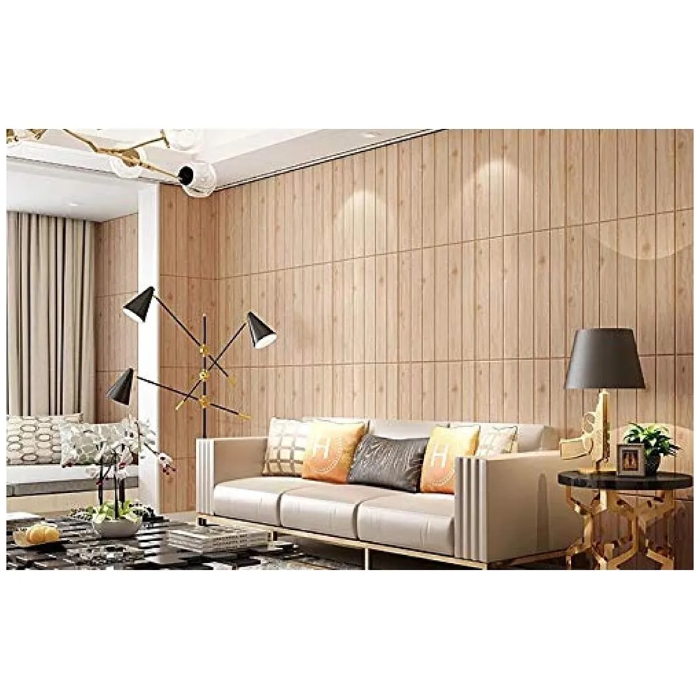 Wall Paper, 3D Wood Wall Stickers Self-Adhesive Panel Decal PE Wallpaper - Peel and Stick Wall Panels for TV Walls, Sofa Background Wall Decor (2) Premium