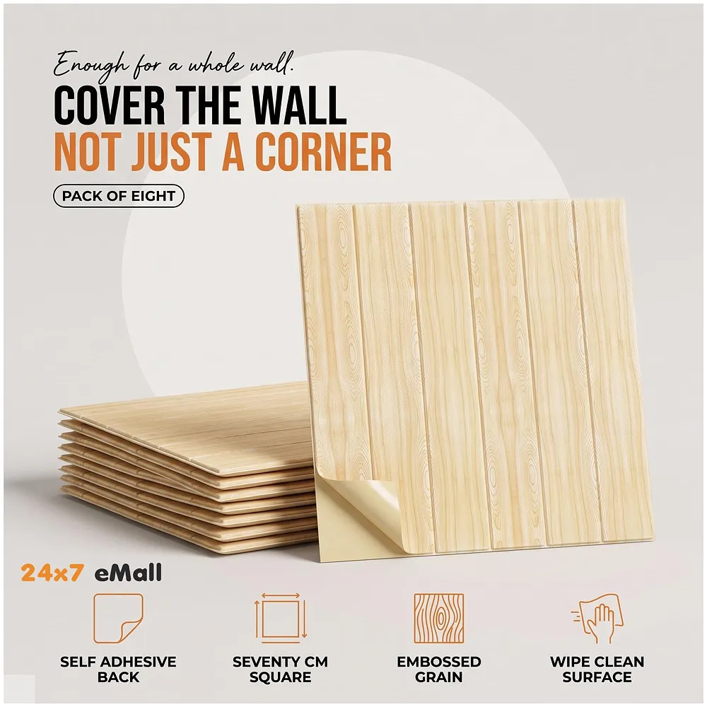 Wall Paper, 3D Wood Wall Stickers Self-Adhesive Panel Decal PE Wallpaper - Peel and Stick Wall Panels for TV Walls, Sofa Background Wall Decor (8) Premium