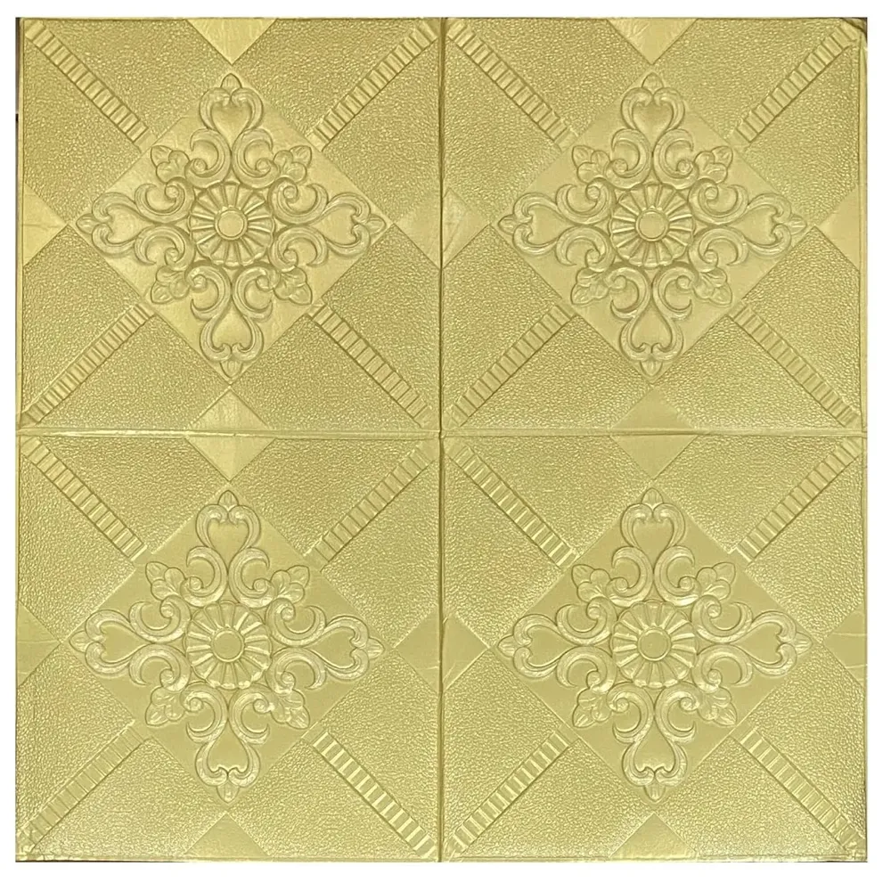 Gold Foam Wall Paper, 3D Wall Stickers 70 x 70 Cm Self-Adhesive Panel Decal PE Wallpaper - Peel and Stick Wall Panels Golden (1)
