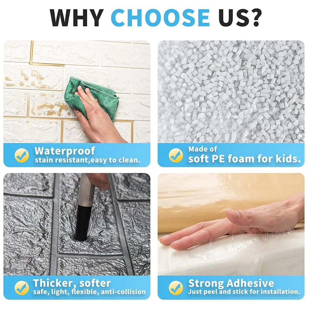 Grey Foam Wall Paper, 3D Brick Wall Stickers Self-Adhesive Panel Decal PE Wallpaper - Peel and Stick Wall Panels, 5.8 Sqft - 5