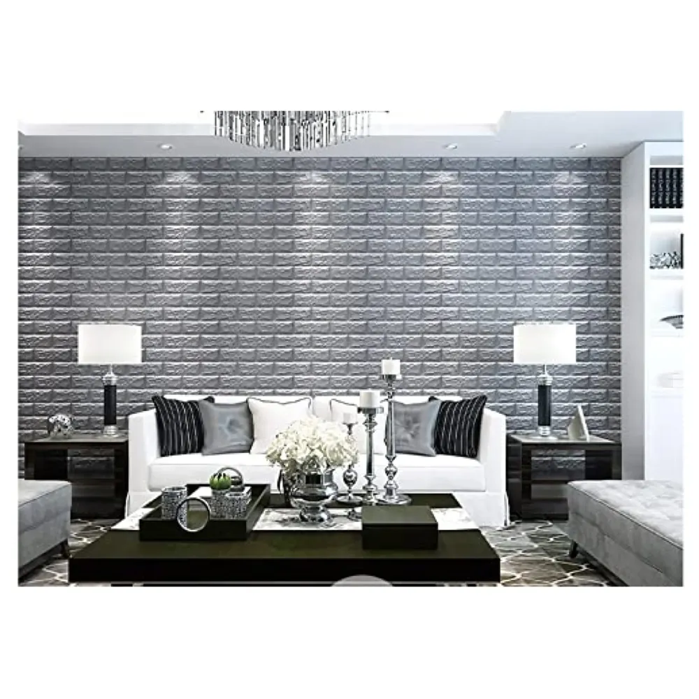Grey Foam Wall Paper, 3D Brick Wall Stickers Self-Adhesive Panel Decal PE Wallpaper - Peel and Stick Wall Panels, 5.8 Sqft - 6