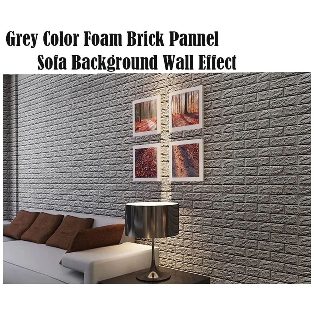 Grey Foam Wall Paper, 3D Brick Wall Stickers Self-Adhesive Panel Decal PE Wallpaper - Peel and Stick Wall Panels, 5.8 Sqft - 7