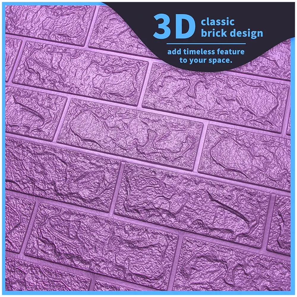 Pink Foam Wall Paper, 3D Brick Wall Stickers Self-Adhesive Panel Decal PE Wallpaper - Peel and Stick Wall Panels, 5.8 Sqft - 6