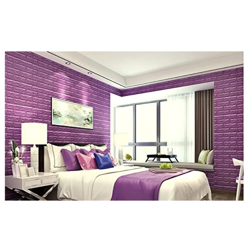 Pink Foam Wall Paper, 3D Brick Wall Stickers Self-Adhesive Panel Decal PE Wallpaper - Peel and Stick Wall Panels, 5.8 Sqft - 7
