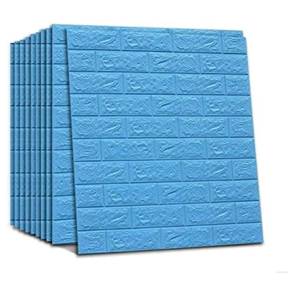 Blue Foam Wall Paper, 3D Brick Wall Stickers Self-Adhesive Panel Decal PE Wallpaper - Peel and Stick Wall Panels, 5.8 Sqft