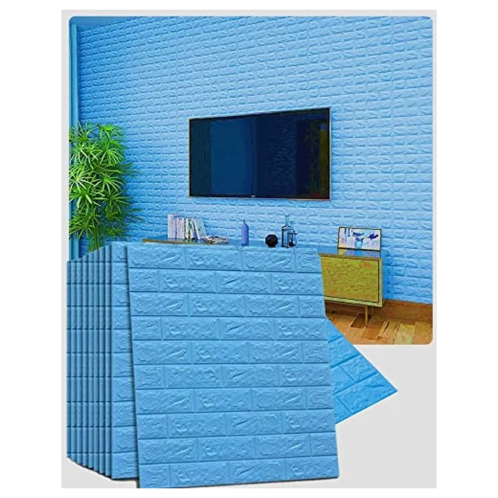 Blue Foam Wall Paper, 3D Brick Wall Stickers Self-Adhesive Panel Decal PE Wallpaper - Peel and Stick Wall Panels, 5.8 Sqft