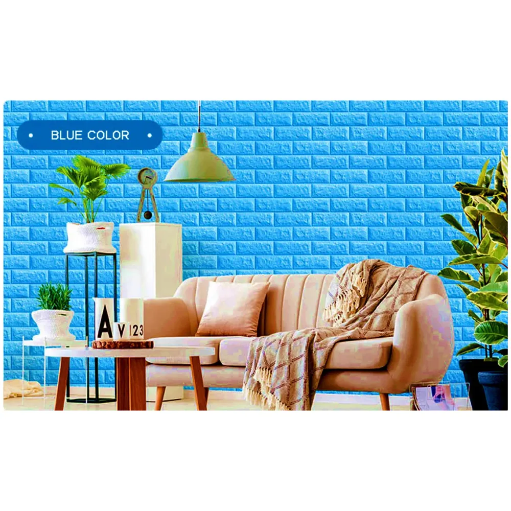 Blue Foam Wall Paper, 3D Brick Wall Stickers Self-Adhesive Panel Decal PE Wallpaper - Peel and Stick Wall Panels, 5.8 Sqft