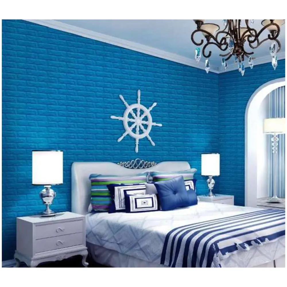 Blue Foam Wall Paper, 3D Brick Wall Stickers Self-Adhesive Panel Decal PE Wallpaper - Peel and Stick Wall Panels, 5.8 Sqft