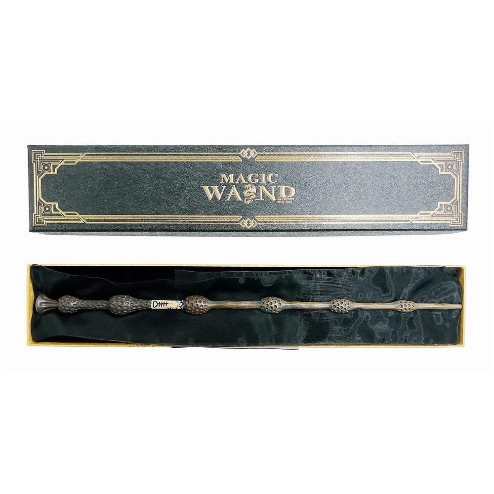 Premium Polyresin & Metal Magic Wand Wizard Sorcerers Wand with Ribbon Box Metal Core Inside, Life Size 1:1 (Style 1) black