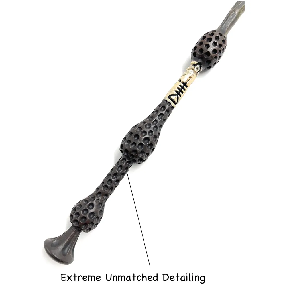 Premium Polyresin & Metal Magic Wand Wizard Sorcerers Wand with Ribbon Box Metal Core Inside, Life Size 1:1 (Style 1) black