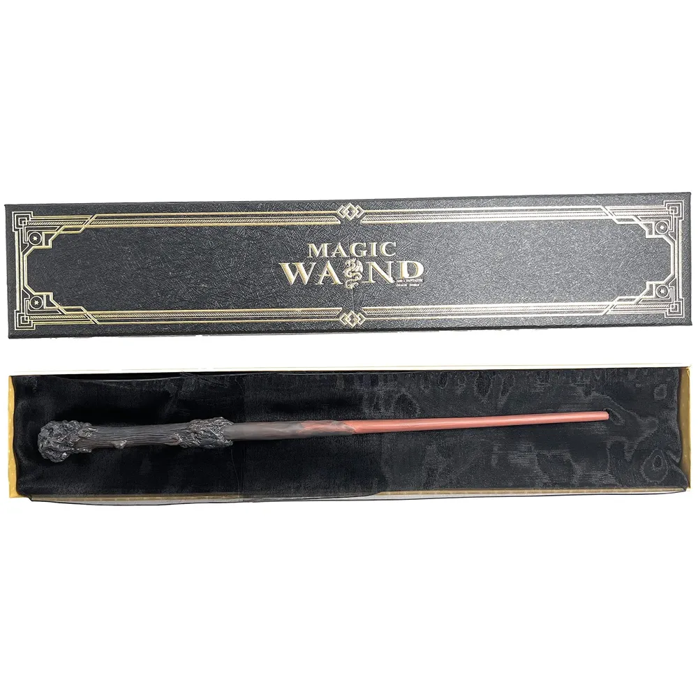Premium Polyresin & Metal Magic Wand Wizard Sorcerers Wand With Ribbon Box Metal Core Inside, Life Size 1:1 (Style 2) (Black), Kid - 3