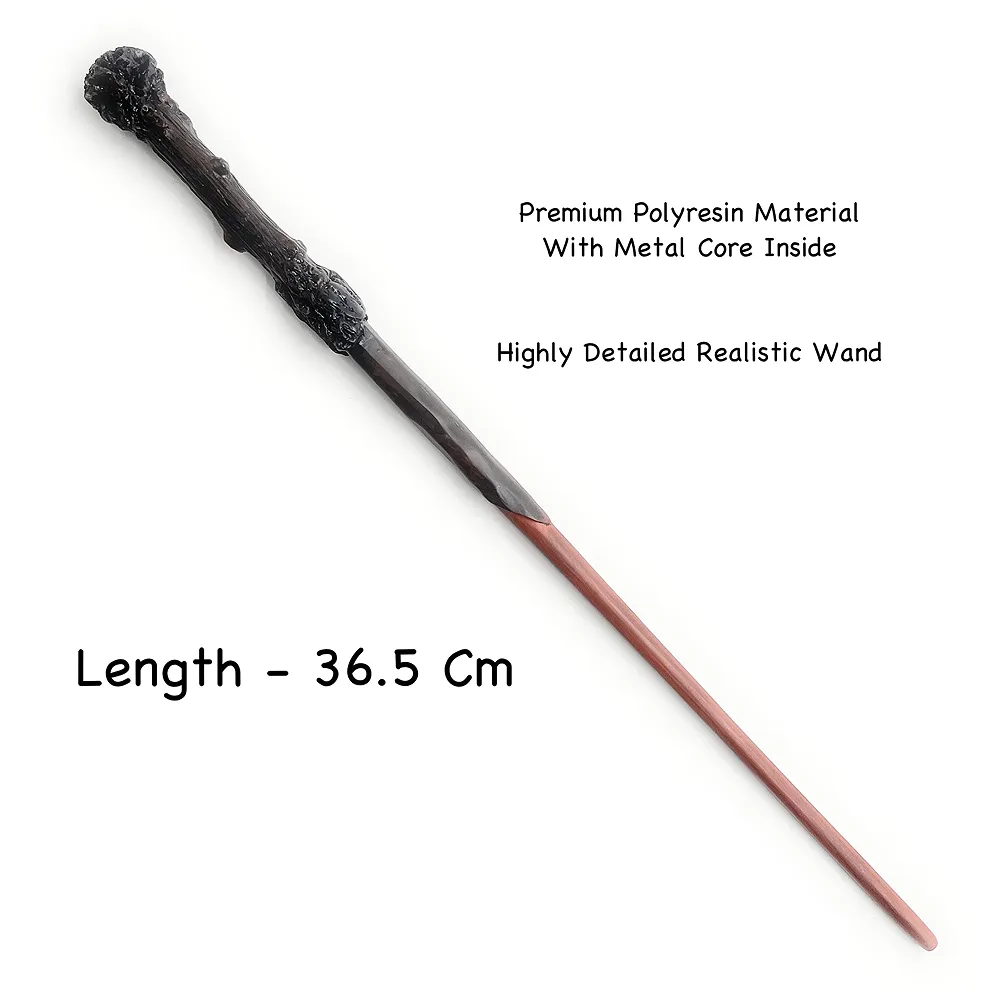 Premium Polyresin & Metal Magic Wand Wizard Sorcerers Wand With Ribbon Box Metal Core Inside, Life Size 1:1 (Style 2) (Black), Kid