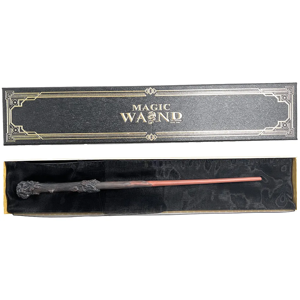 Premium Polyresin & Metal Magic Wand Wizard Sorcerers Wand With Ribbon Box Metal Core Inside, Life Size 1:1 (Style 2) (Black), Kid