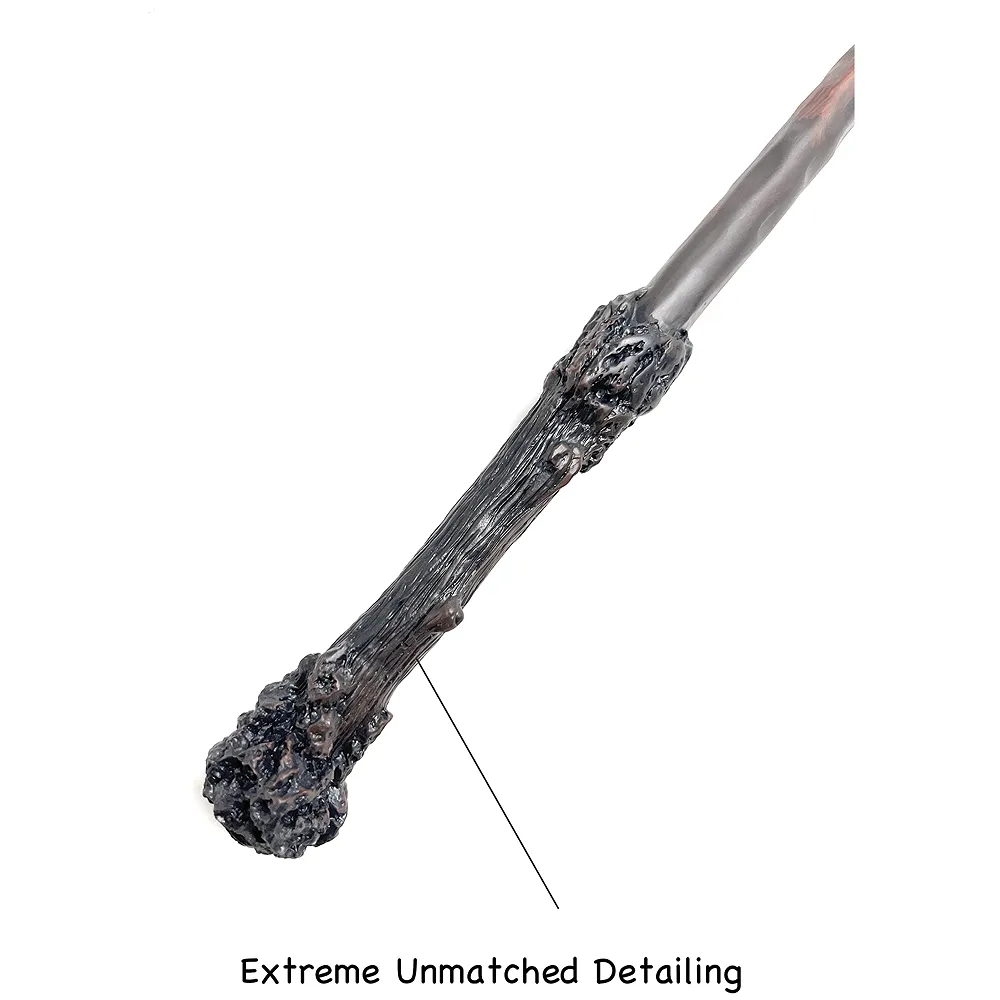 Premium Polyresin & Metal Magic Wand Wizard Sorcerers Wand With Ribbon Box Metal Core Inside, Life Size 1:1 (Style 2) (Black), Kid