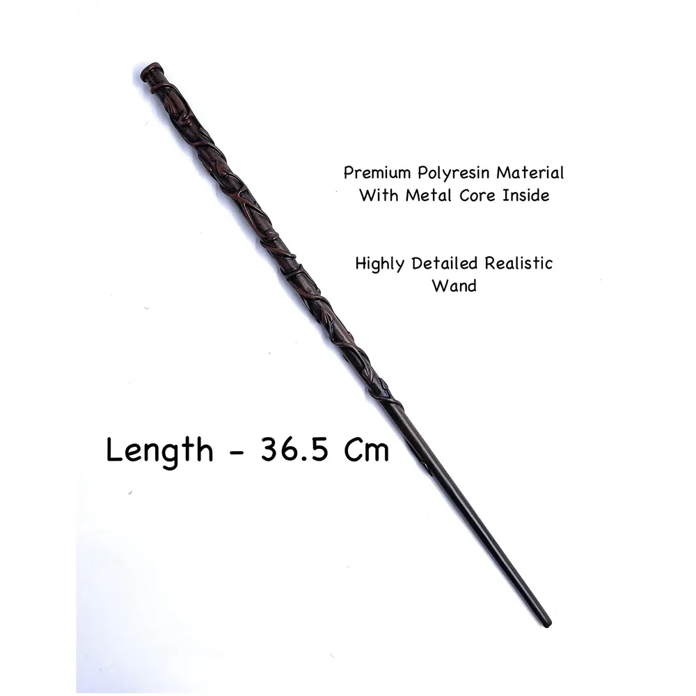 Premium Polyresin & Metal Magic Wand Wizard Sorcerers Wand with Ribbon Box Metal Core Inside, Life Size 1:1 (Style 4) black - 2