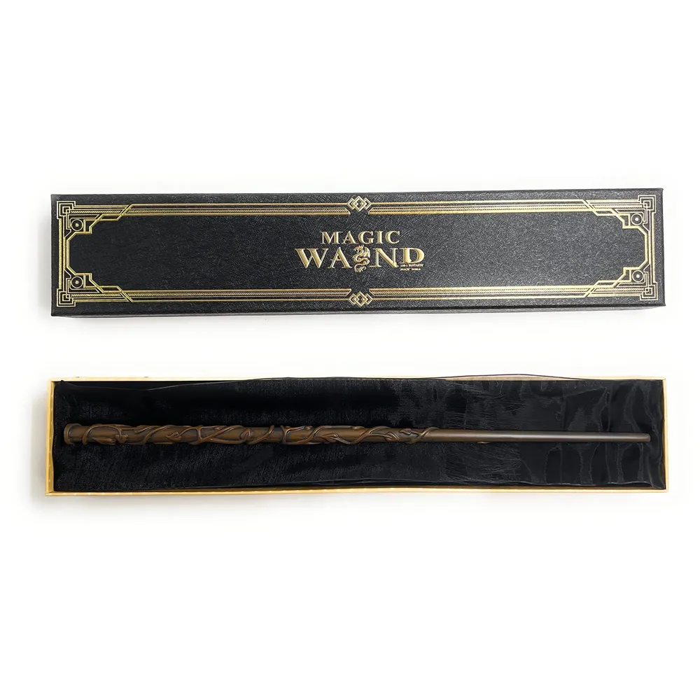 Premium Polyresin & Metal Magic Wand Wizard Sorcerers Wand with Ribbon Box Metal Core Inside, Life Size 1:1 (Style 4) black - 3