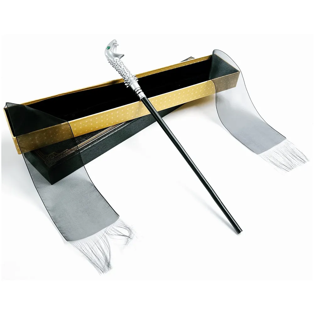 Premium Polyresin & Metal Magic Wand Wizard Sorcerers Wand with Ribbon Box Metal Core Inside, Life Size 1:1 (Style 5) black