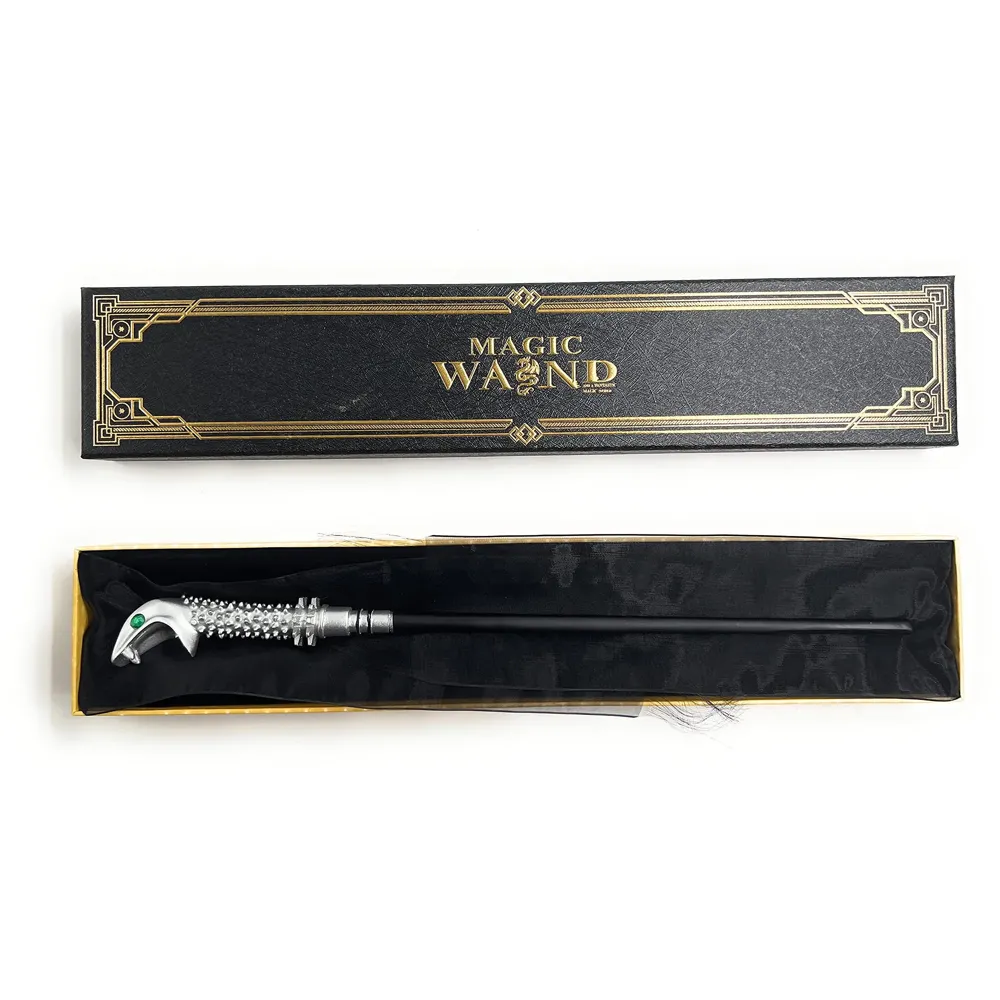Premium Polyresin & Metal Magic Wand Wizard Sorcerers Wand with Ribbon Box Metal Core Inside, Life Size 1:1 (Style 5) black - 3