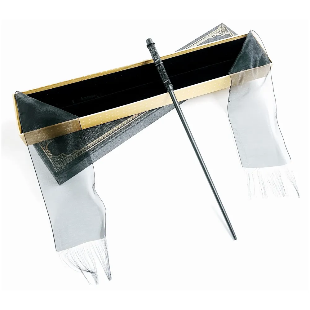 Premium Polyresin & Metal Magic Wand Wizard Sorcerer S Wand With Ribbon Box Metal Core Inside, Life Size 1:1 (Style 3) - Black