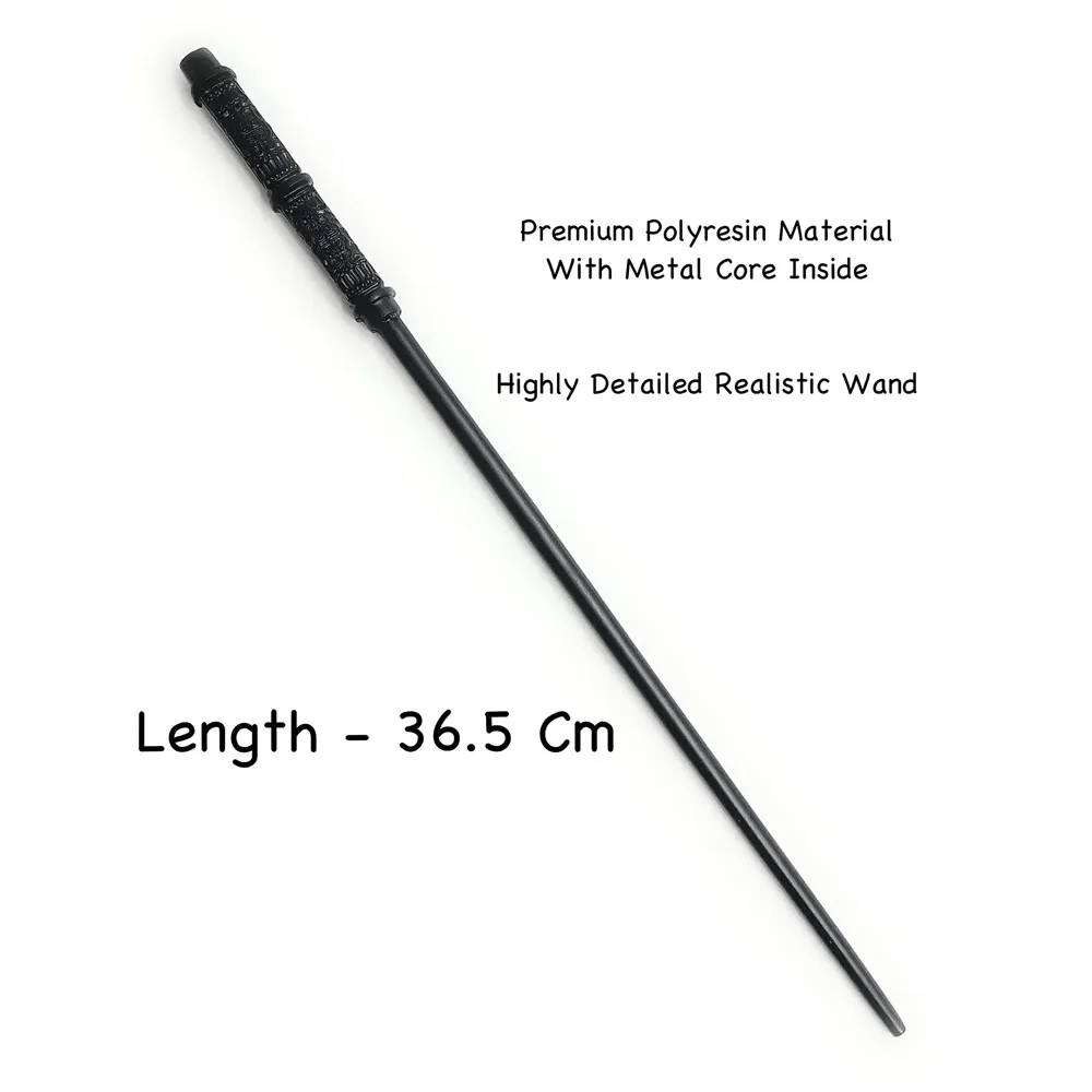 Premium Polyresin & Metal Magic Wand Wizard Sorcerer S Wand With Ribbon Box Metal Core Inside, Life Size 1:1 (Style 3) - Black - 2