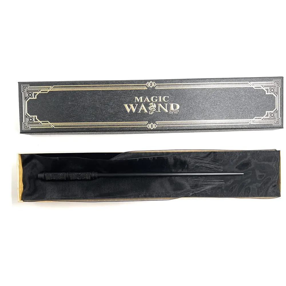 Premium Polyresin & Metal Magic Wand Wizard Sorcerer S Wand With Ribbon Box Metal Core Inside, Life Size 1:1 (Style 3) - Black - 3