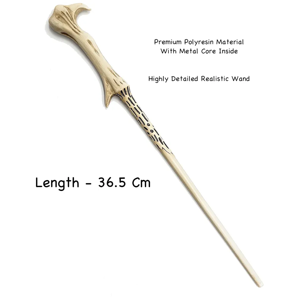 Premium Polyresin & Metal Magic Wand Wizard Sorcerers Wand with Ribbon Box Metal Core Inside, Life Size 1:1 (Style 6) black - 2