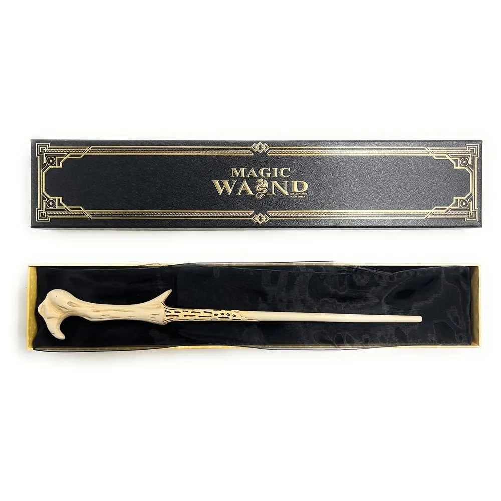 Premium Polyresin & Metal Magic Wand Wizard Sorcerers Wand with Ribbon Box Metal Core Inside, Life Size 1:1 (Style 6) black - 3