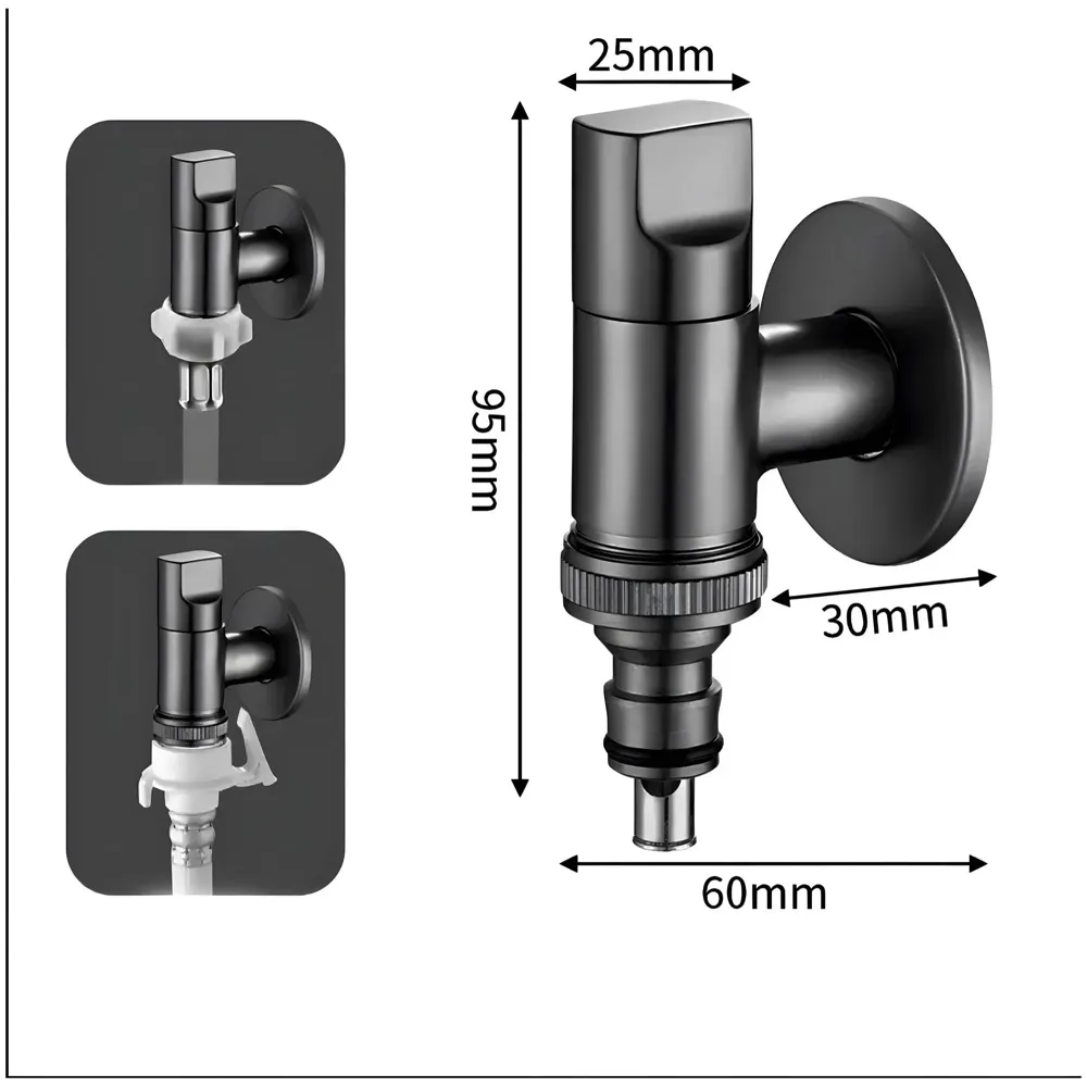 Washing machine Pipe connector Tap Angular Black for Bathroom wash basin, Geyser Angle Valve for Bathroom | Wall Mounted. Stop Cock Toilet Commode, Washbasin, 9.5 cm x 3cm