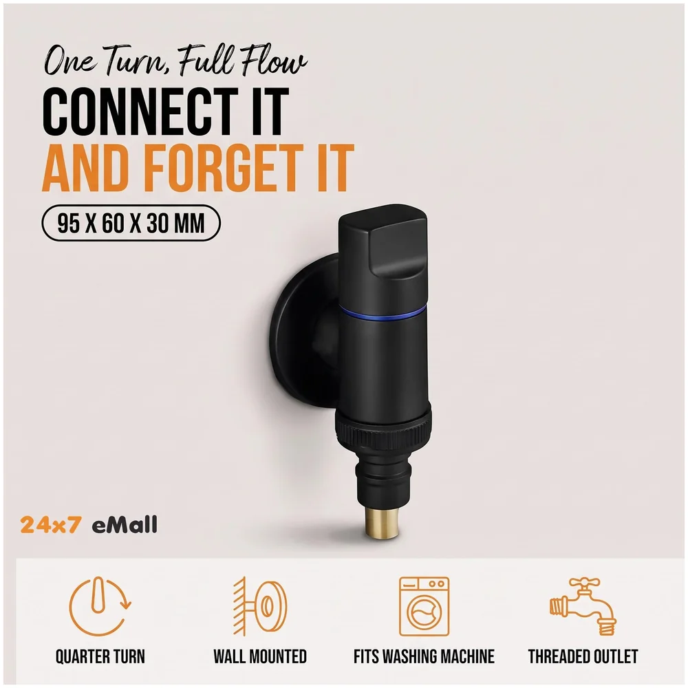 Pack of 2 Washing Machine Angular Valve Black Pipe Connector Tap