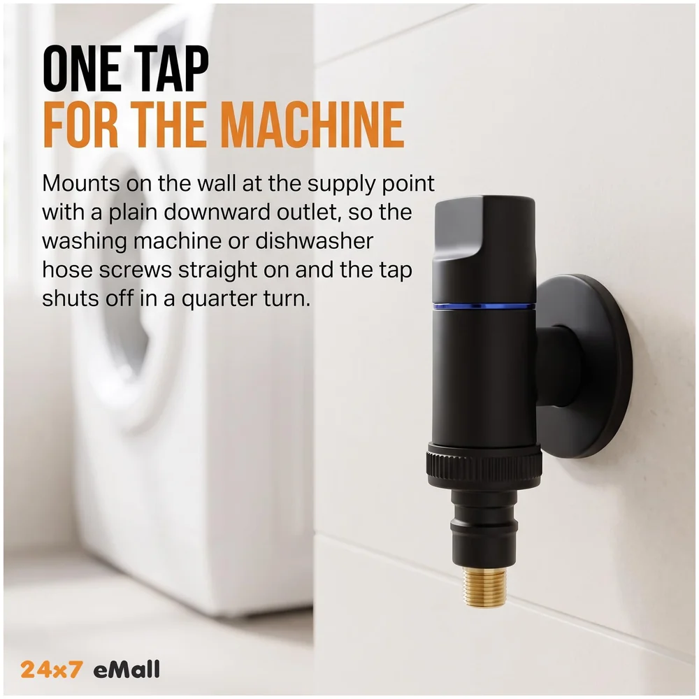 Pack of 2 Washing Machine Angular Valve Black Pipe Connector Tap