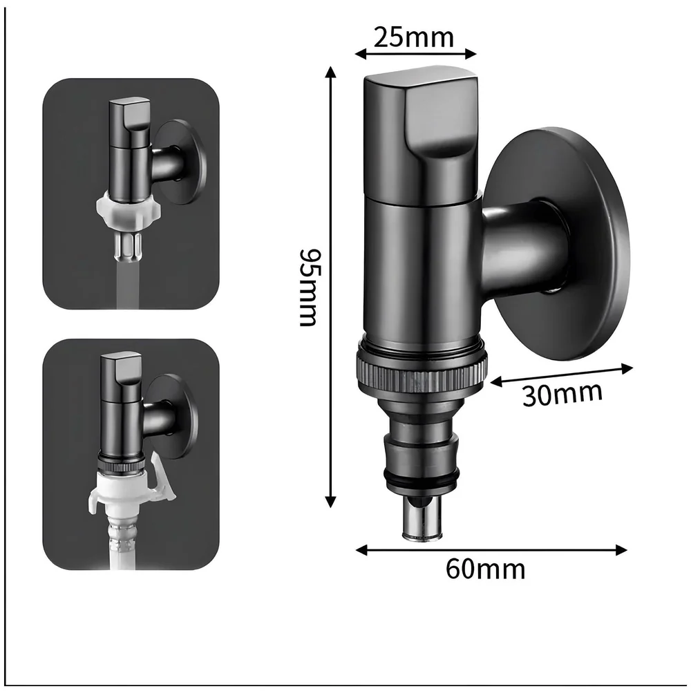 Pack of 2 Washing Machine Angular Valve Black Pipe Connector Tap