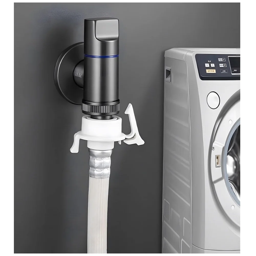 Pack of 2 Washing Machine Angular Valve Black Pipe Connector Tap